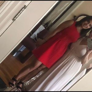 Red cocktail dress from Francesca’s. Perfect mid length dress for wedding